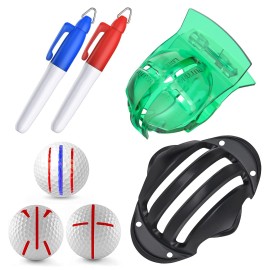 Vibit 4 Pcs Golf Ball Liner Template Linear Alignment Kit For Putt Ball Marking Tools With 2 Golf Ball Line Drawing Marking Stencils And 2 Colorful Marker Pens
