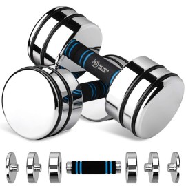 Dumbbells Set 15Lb Pair (7Lb10Lb12Lb15Lb) Adjustable Weights Dumbbell Ultracompact Chrome With Foam Handles Home Gym Workout Exercise (Mirror-Finish 15Lba2)