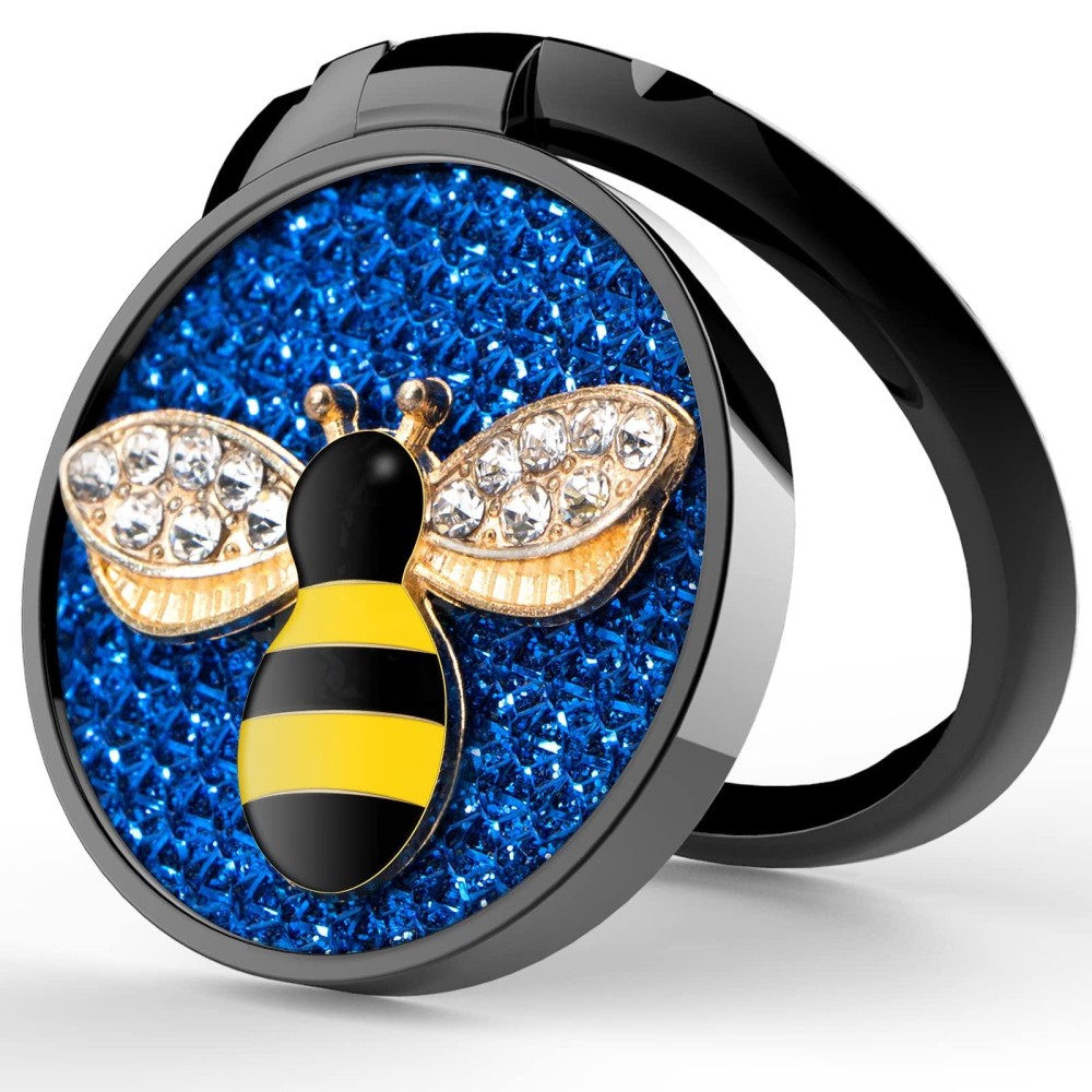 Yinhexi Phone Ring Holder Finger Kickstand, Cell Phone Ring Holder Finger Grip 360 Degree Rotation, With Crystal Stone Enamel Bee (Blue)