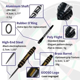 GOOSO Professional Steel Tip Darts Set | 24g/22g/20g/18g Brass Barrel with 12pcs Dart Flights + Dart Sharpener + Magnetic Case + Darts Tool (6 Pack)