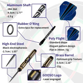 GOOSO Professional Steel Tip Darts Set | 24g/22g/20g/18g Brass Barrel with 12pcs Dart Flights + Dart Sharpener + Magnetic Case + Darts Tool (6 Pack)