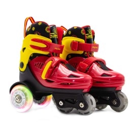 Quad Roller Skates For Kids Girls With Adjustable Size (Age 3-9), Double Brakes, Luminous Wheels, 3-Point Balance, Include Knee Pads Elbow Pads Wrist Guards