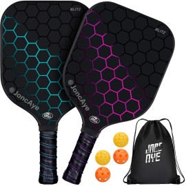 Joncaye Pickle-Ball-Paddle Set Of 2 With Outdoor Indoor Balls, Paddle Bag Usapa Approved Fiberglass Pickleball-Rackets 2 Pack For Kids Adults Pink Blue For Women Men