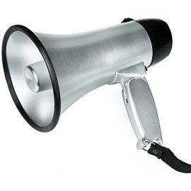 Mymealivos Portable Megaphone Bullhorn 20 Watt Power Megaphone Speaker Voice And Sirenalarm Modes With Volume Control And Strap (Silver)A