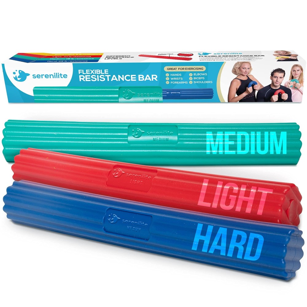 Serenilite 3PACK Flexbar for Tennis Elbow Relief, Hand Strengthening Equipment for Therapy, Flex bars for Physical Therapy, Golfers Elbow, Pain Relief & Tendonitis Recovery, Physical Therapy Equipment