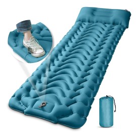 Meetpeak Camping Sleeping Mat, Inflatable Sleeping Pad Foot Press Lightweight Camping Pad For Backpacking Hiking Traveling, Durable Waterproof Air Mattress Compact Camp Pad Thickness 4 Inch