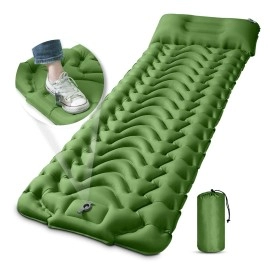Meetpeak Camping Sleeping Pad With Pillow, Upgraded 4 Inch Thickness Inflatable Foot Press Camping Mat, Durable Waterproof Lightweight Sleeping Air Mattress For Hiking Backpacking Traveling