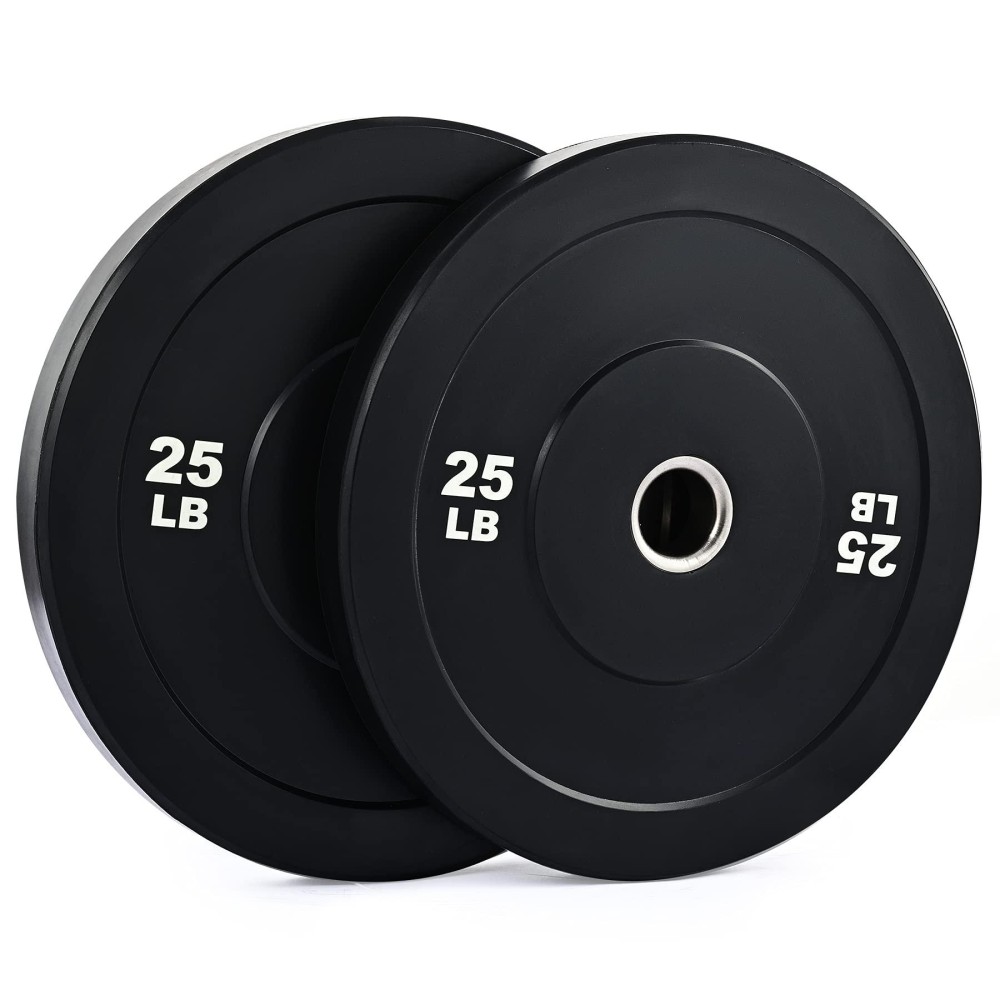 Zelus Weight Plate Set, Twin 2 Bumper Plates For Strength And Training Fitness, Olympic Weight Set With Rubber Barbell Dumbbell Plates Stainless Steel Inserts For Pro Or Home Gyms, Set Of 2 (25 Lb Sets)