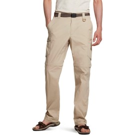 Cqr Mens Convertible Cargo Pants, Water Resistant Hiking Pants, Zip Off Lightweight Stretch Upf 50 Work Outdoor Pants, Lightweight Convertible Cargo Khaki, 32W X 32L