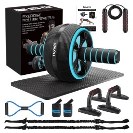 10-In-1 Ab Wheel Roller Kit With Resistance Bands, Knee Mat, Jump Rope, Push-Up Bar - Home Gym Equipment For Men Women (Blue)