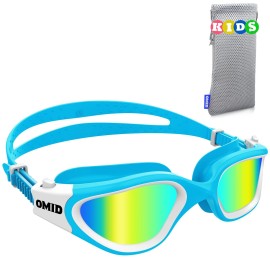 Omid Kids Swim Goggles, P2 Comfortable Polarized Unisex-Child Swimming Goggles, Anti-Fog No Leaking Swim Goggles With Uv Protection Age 6-14 (Blue Gold)