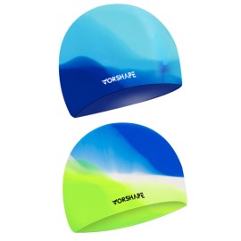 Vorshape Swim Cap Kids (2 Pack), Durable Waterproof Swimming Cap For Girls Boys Teens Toddler, Comfortable Fit For Long Hair And Short Hair, Green&Blue