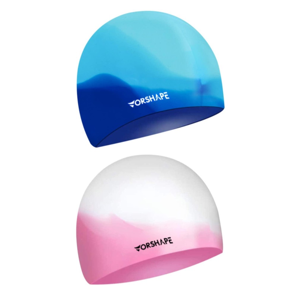 Vorshape Swim Cap Kids (2 Pack), Durable Waterproof Swimming Cap For Girls Boys Teens Toddler, Comfortable Fit For Long Hair And Short Hair, Blue&Pink