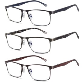 Lcbestbro 3 Pack Business Blue Light Blocking Reading Glasses For Men, 25 Metal Readers