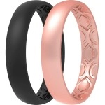 Thunderfit Silicone Wedding Bands For Women, Breathable Air Grooves Anniversary Rings - 4Mm Width - 15Mm Thick (Black, Rose Gold C, Size 95-10 (198Mm))