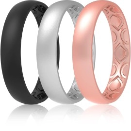 Thunderfit Silicone Wedding Bands For Women, Breathable Air Grooves Anniversary Rings - 4Mm Width - 15Mm Thick (Black, Rose Gold C, Silver A, Size 55-6 (165Mm))