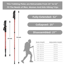Aihoye Hiking Trekking Poles, 2 Pack Collapsible,Lightweight, Anti Shock, Hiking Or Walking Sticks,Adjustable Hiking Pole For Men And Women (Red)