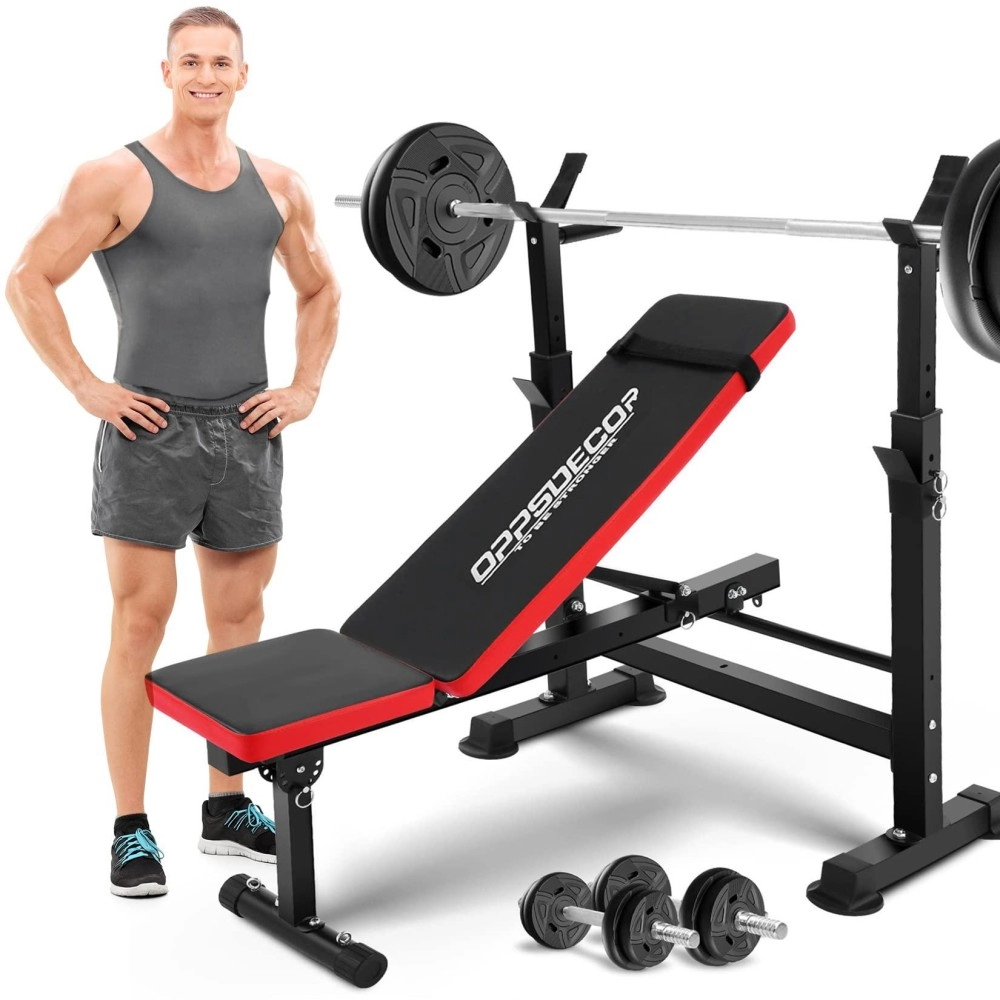 Oppsdecor 8 In 1 650Lbs Weight Bench Adjustable Workout Bench Set With Squat Rack Olympic Weight Bench Strength Training Leg Developer Preacher Curl And Barbell Rack Incline Seat For Home Gym Opx496