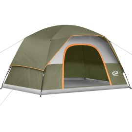 Campros Cp Tent-6-Person-Camping-Tents, Waterproof Windproof Family Dome Tent With Top Rainfly, Large Mesh Windows, Double Layer, Easy Set Up, Portable With Carry Bag - Olive