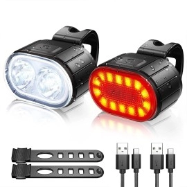 Bike Lights Front And Back, Super Bright Bike Lights For Night Riding, 350 Lumens Front Bike Headlight & 150 Lumens Rear Bike Tail Light, Bicycle Lights Front And Rear Rechargeable, Led Bike Light Set