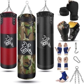 Prorobust Heavy Punching Bag For Man Women & Kids, Unfilled Boxing Bag Set With Punching Gloves, Chain, Ceiling Hook For Mma, Kickboxing, Muay Thai, Karate, Taekwondo (4Ft, Camouflage)