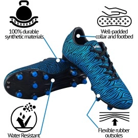 Vizari Kids Teramo Fg Soccer Cleats | Shoes For Boys And Girls | For Firm Or Hard Surfaces (Blue/Black, 6 Big Kid)