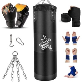 Prorobust Heavy Punching Bag For Men Women, Unfilled Boxing Bag Set With Punching Gloves, Chain, Ceiling Hook For Mma, Kickboxing, Muay Thai, Karate, Taekwondo (3.3Ft, Black)