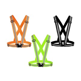 Awnuuw Reflective Vest Running Gear 3Pack, Adjustable Safety Vests High Visible Reflective Belt Straps For Night Running, Outdoor Cycling, Motorcycle, Dog Walking (Green,Black,Orange)