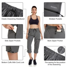 Ksmien Women's Lightweight Hiking Capri Pants Quick Dry Workout Cargo Capris Water Resistant UPF 50+ Zipped Pockets