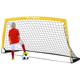 Runbow 6X4 Ft Portable Kids Soccer Goal For Backyard Practice Soccer Net With Carry Bag (6X4 Ft, Yellow, 1 Pack)