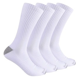 Timberland Mens 4-Pack Full Cushioned Crew Socks, White, One Size
