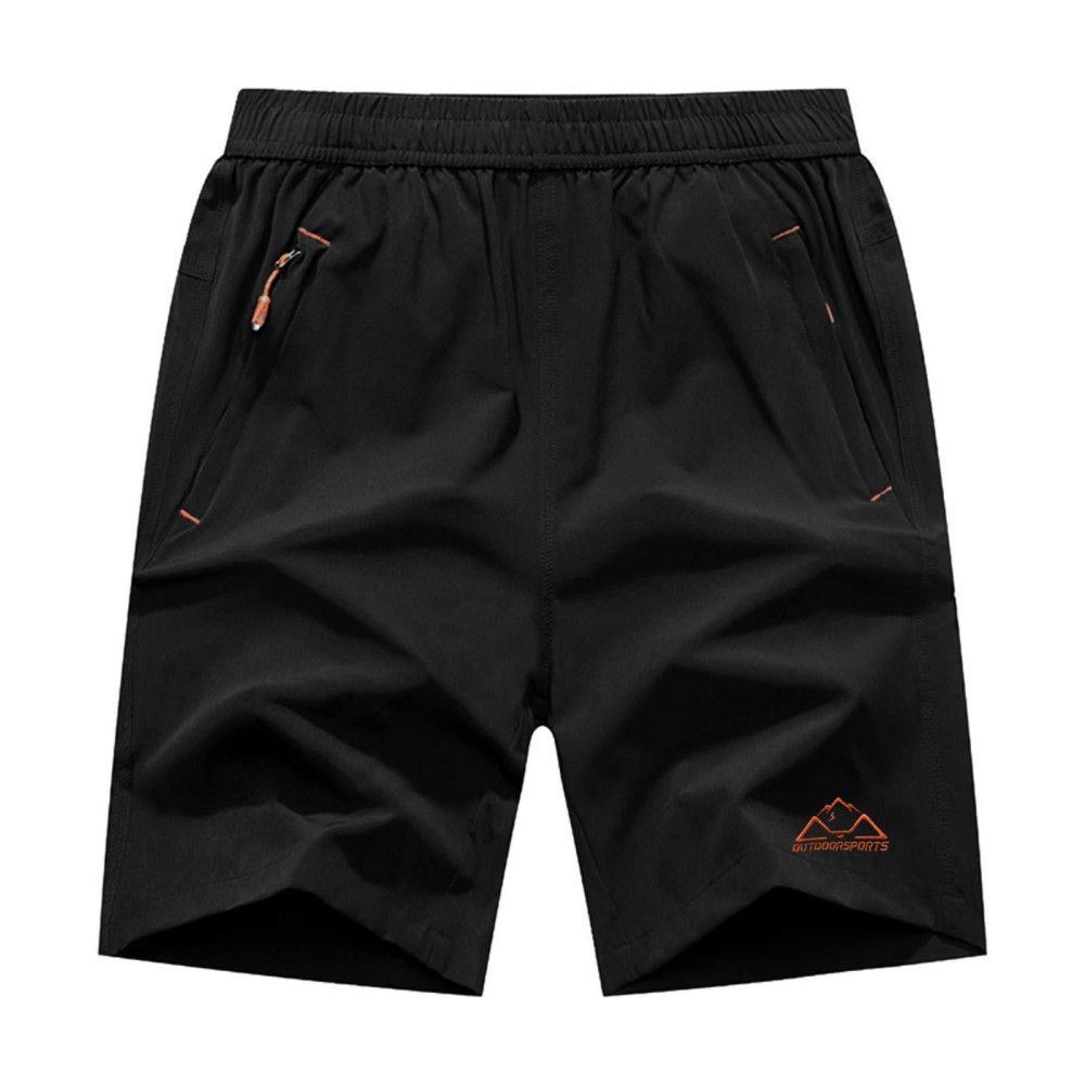 Rdruko Mens Hiking Running Shorts Quick Dry Athletic Performance Shorts Zip Pockets(Black Orange, Us L)