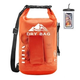 Heeta Waterproof Dry Bag For Women Men, Roll Top Lightweight Dry Storage Bag Backpack With Phone Case For Travel, Swimming, Boating, Kayaking, Camping And Beach, Transparent Orange 40L