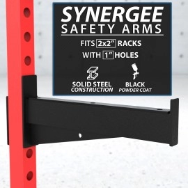 Synergee Safety Arms with 750lb Capacity for Power & Squat Racks. Compatible with 2x2 Tube Racks. Spotter Arms for Power Lifting. Sold in Pairs.