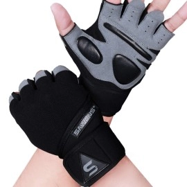 Fitness Workout Gloves Gym Weight Lifting Gloves For Men Women Breathable Gymnasium Wrist Support Padded Deadlifts Exercise Training Pull Ups (Long Wrist Straps, S)