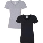 Gildan Womens Heavy Cotton V-Neck T-Shirt 2-Pack Lrg-Sportgray-Black