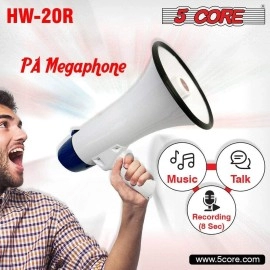 5 Core Megaphone Speaker Pa Bullhorn-Built-In Siren-40 Watts Adjustable Volume Control& Rechargeable Battery-8 Sec Record Ideal For Football, Baseball, Cheerleading Fans, Safety Drills 20R-Usb Wob