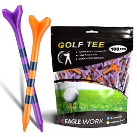 Eagle Work Plastic Golf Tees, Pack Of 100(3-1/4'' & 2-3/4'') 4 Prongs Golf Tees, More Durable And Stable, Reduces Friction & Side Spin Plastic Tees
