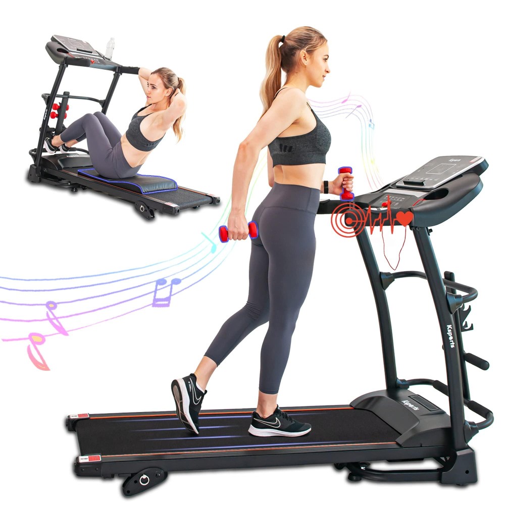 Ksports Foldable 16 Inch Wide Home Treadmill Wbluetooth Connectivity, Kinomap, Zwift Fitshow Fitness Tracking Apps, Usbaux Ports, Manual Inclines And Speed Control