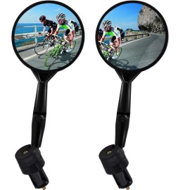 Bike Handlebar Rearview Mirror - Reflective Cycling Wide Angle 360D Rotation 0.875Inch Mount For Mtb Mountain Road Cycling Bicycle Electric Bike Mobility Scooter, 2 Pack (Plastic-Bar End)