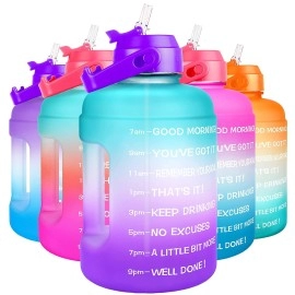 Buildlife Motivational Water Bottle 22L - Large Capacity Water Jug With Straw & Time Marker & Bpa Free Ensure Enough Water-Drinking Throughout The Day (Green-B-Purple, 22L)
