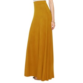 Lock And Love Ll Wdr1434 Womens Solid Maxi Skirt With Elastic Waist Band Xxl Mustard