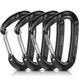 Unijoy Carabiner Clips, 4 Pack, 12Kn Heavy Duty Wiregate Carabiners For Camping Hiking Hammock Etc, Small Aluminium Caribeaners For Backpack And Dog Leash, Black