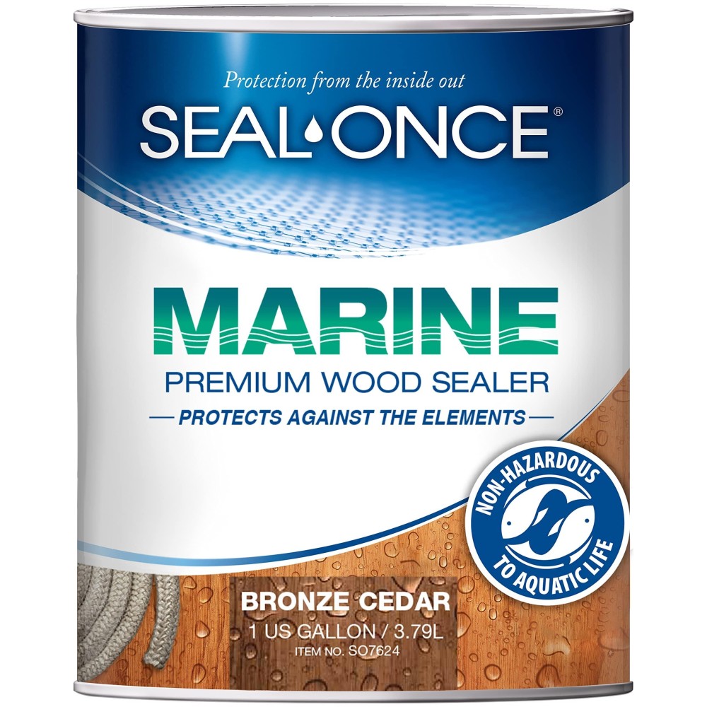 Seal-Once Marine Premium Wood Sealer - Waterproof Sealant - Wood Stain And Sealer In One - 1 Gallon & Bronze Cedar