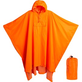 Heavy Duty Rain Poncho for Backpacking, Waterproof Lightweight for Adults, Military, Emergency, Camping, Men, Women (Adult-Square-Orange)