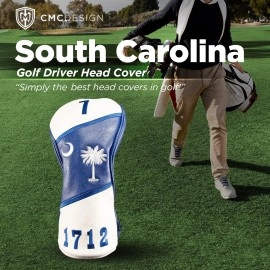 Cmc Design Custom South Carolina Embroidered Golf Driver Head Cover - Glove Soft Lining - Design Elements Include Applique And Embossing - Great Fit On Any Club As Golf Head Covers, Wood Cover