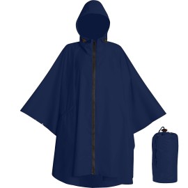 Heavy Duty Rain Poncho for Backpacking, Waterproof Lightweight for Adults, Military, Emergency, Camping, Men, Women (Adult-Round-Navy Blue)