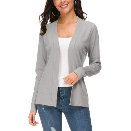 Urban Coco Womens Long Sleeve Open Front Knit Cardigan Sweater (2Xl, Light Grey)