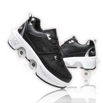 Double-Row Deform Wheel Automatic Walking Shoes Invisible Deformation Roller Skate 2 In 1 Removable Pulley Skates Skating Parkour (Black And Silver, Us 5)