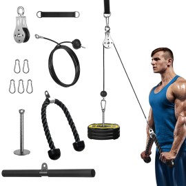 Fitness Lat Pulley System For Gym, 3 In 1 Pulley Cable System For Triceps Pull Down, Biceps Curl, Back, Forearm, Shoulder Home Gym Garage Strength Training